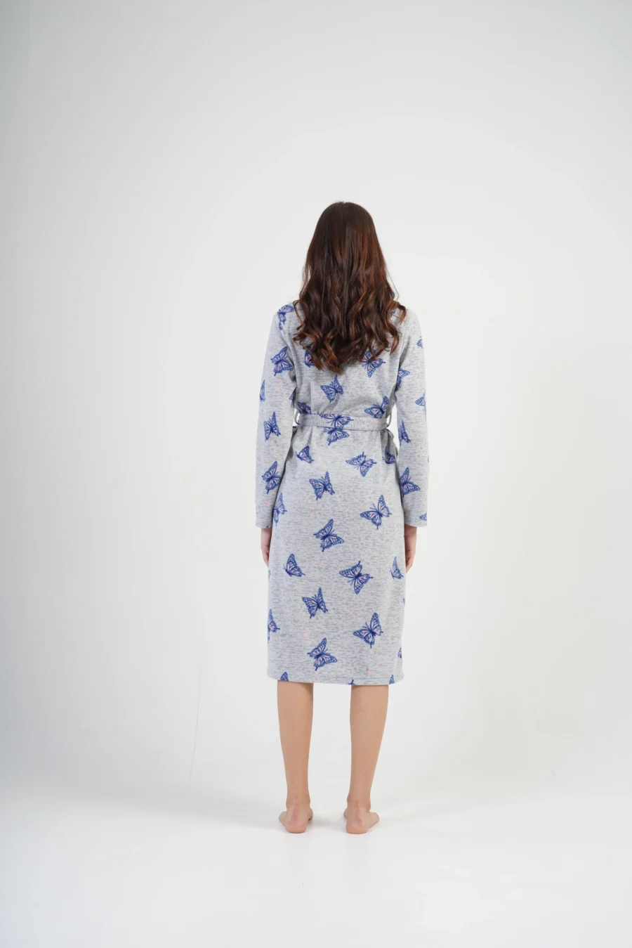 Szlafrok damski polarowy Vienetta, Butterfly Long, Szary, r. S-XL - obrazek 5