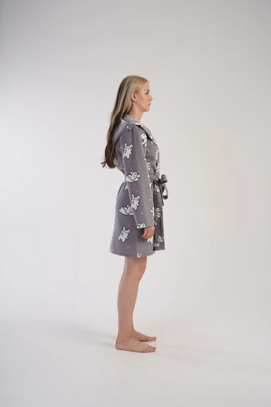 Szlafrok damski Vienetta Bunny Cozy, Szary, r. S-XL - obrazek 4