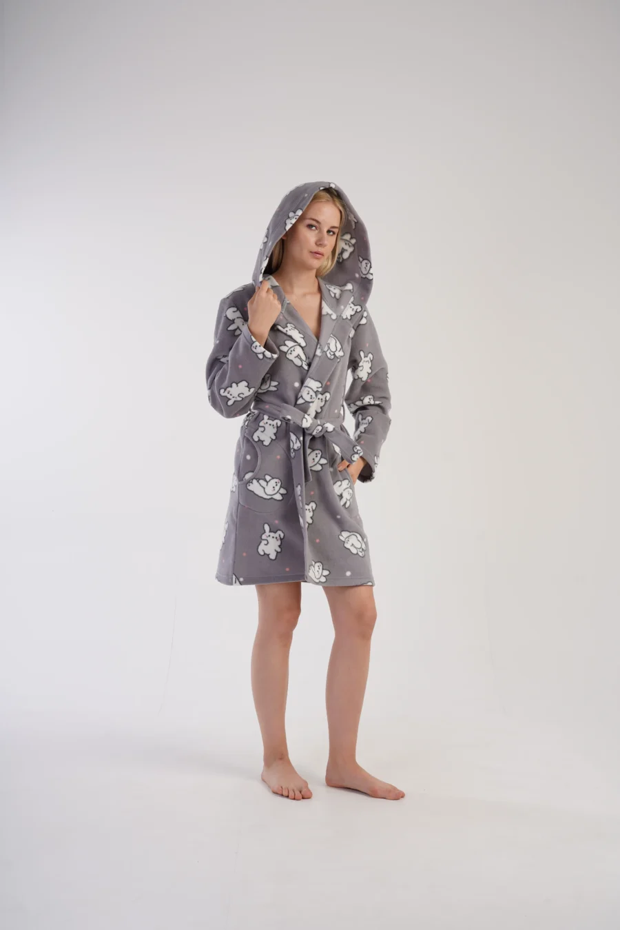Szlafrok damski Vienetta Bunny Cozy, Szary, r. S-XL - obrazek 5