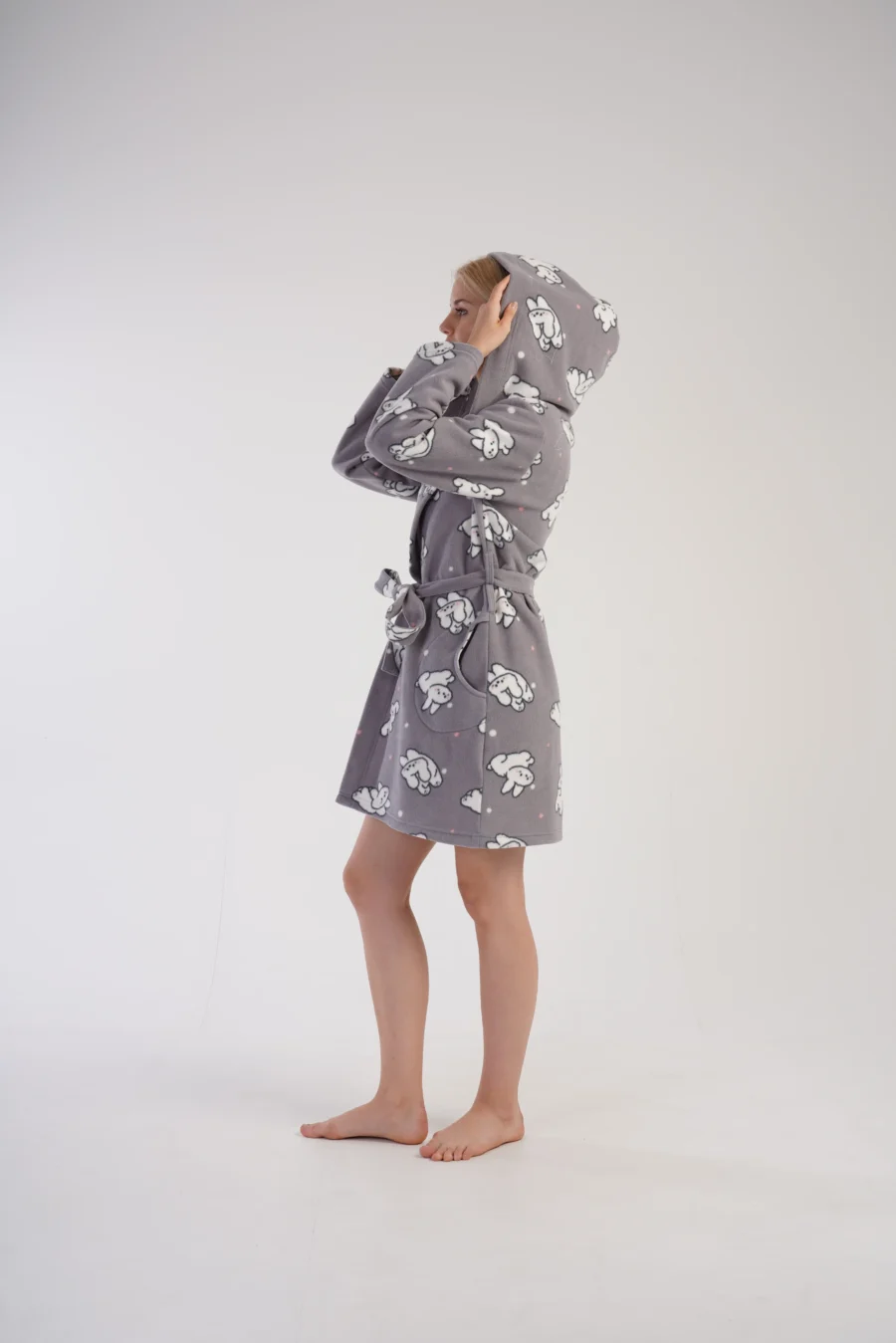 Szlafrok damski Vienetta Bunny Cozy, Szary, r. S-XL - obrazek 6