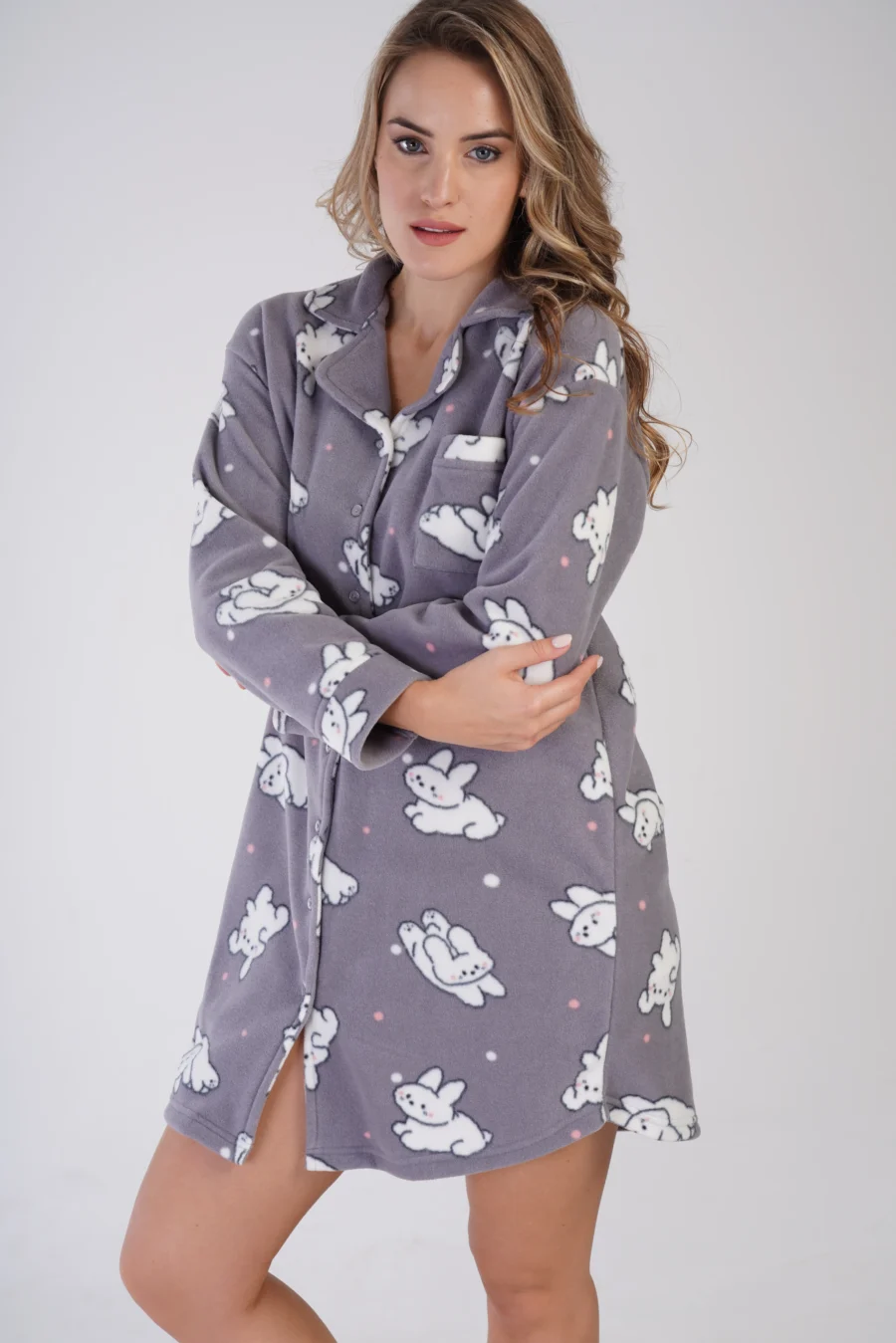 Koszula Nocna Damska Polarowa Vienetta, Polar Bears, Szary, r. S - XL - obrazek 6