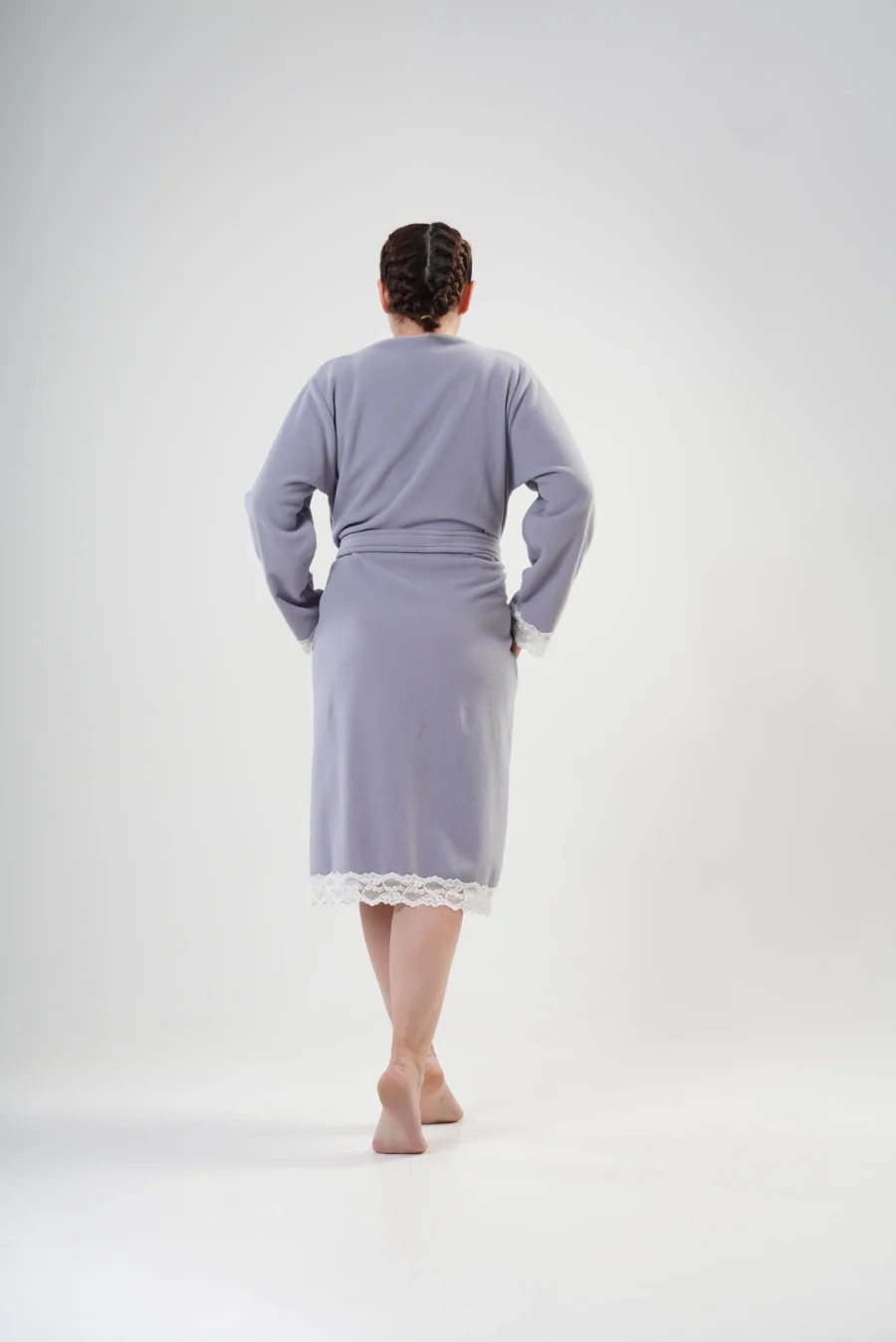 Szlafrok damski polarowy Vienetta Lace Robe, Szary, r. 1XL-4XL - obrazek 5