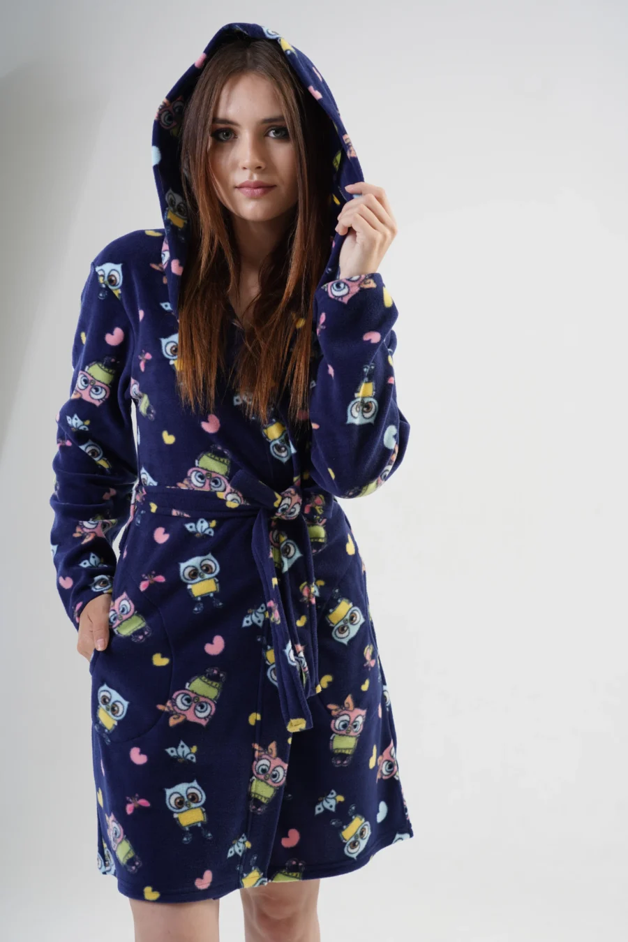 Szlafrok damski Vienetta Happy Hoodie, Granatowy, r. S-XL - obrazek 6