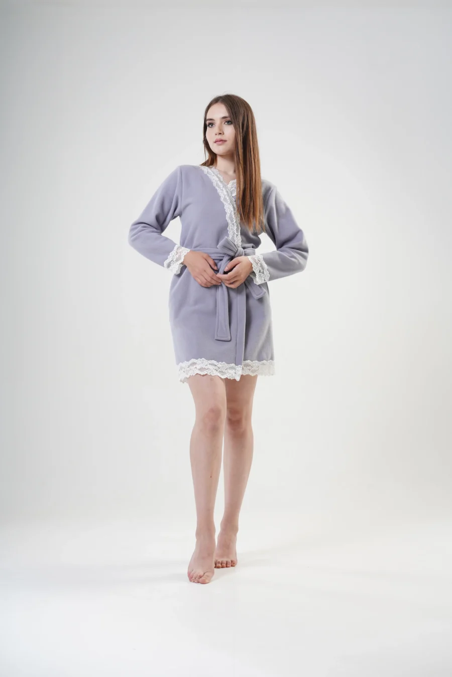Szlafrok damski Vienetta Cozy Lace, Szary, r. S-XL - obrazek 2