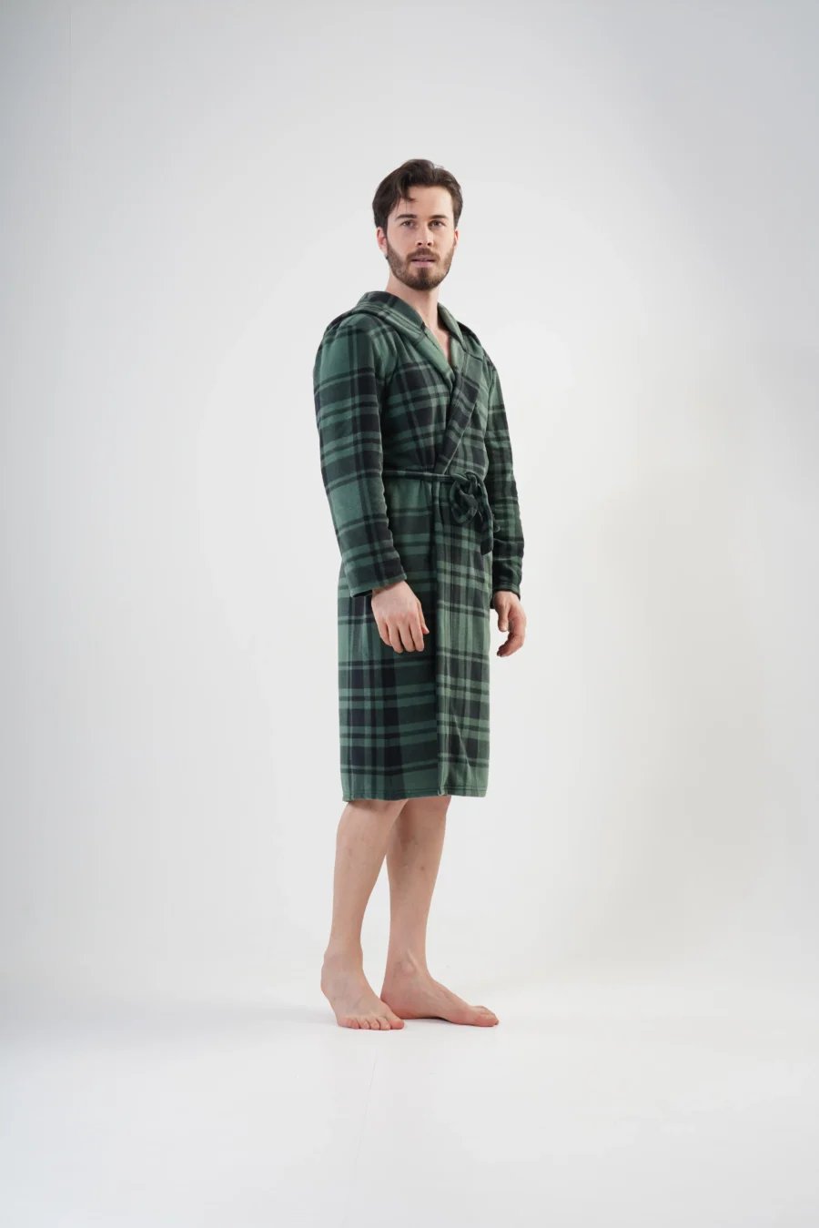 Szlafrok męski polarowy Vienetta Cozy Check, Zielony, r. M-XXL - obrazek 5