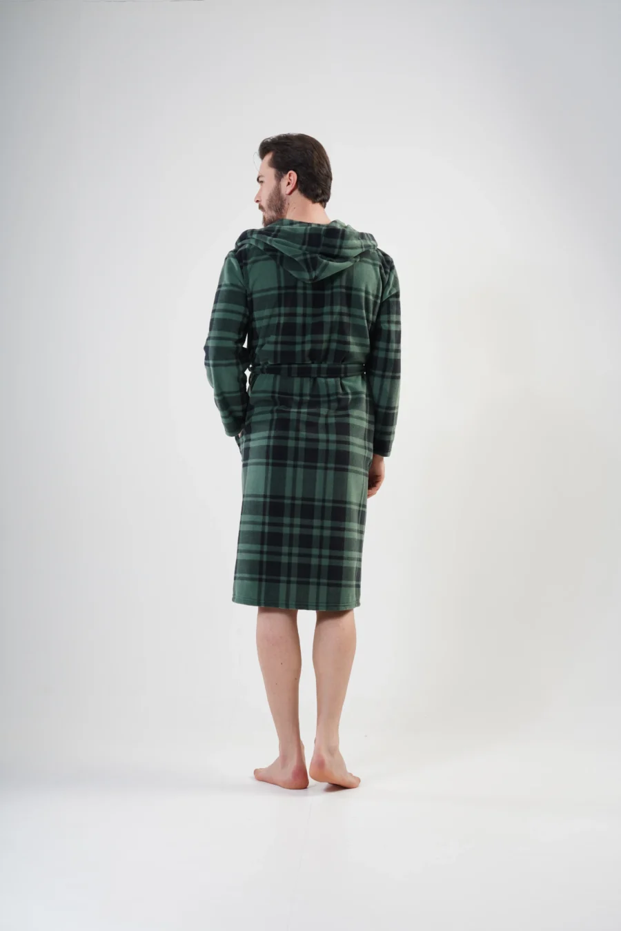 Szlafrok męski polarowy Vienetta Cozy Check, Zielony, r. M-XXL - obrazek 6