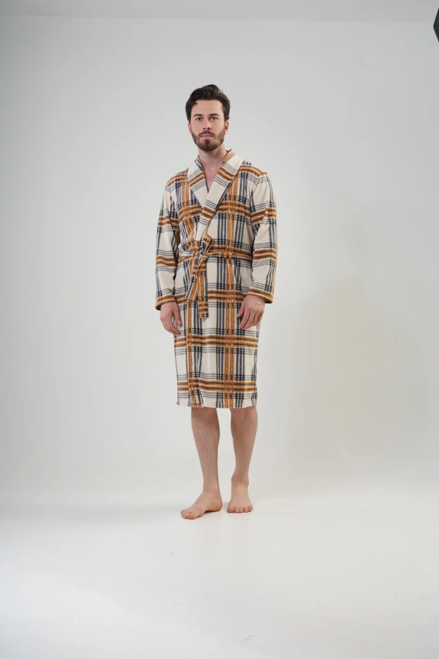Szlafrok męski polarowy Vienetta Cozy Gentleman, Beżowy, r. M-XXL - obrazek 2