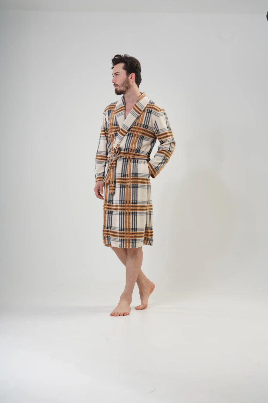 Szlafrok męski polarowy Vienetta Cozy Gentleman, Beżowy, r. M-XXL - obrazek 3
