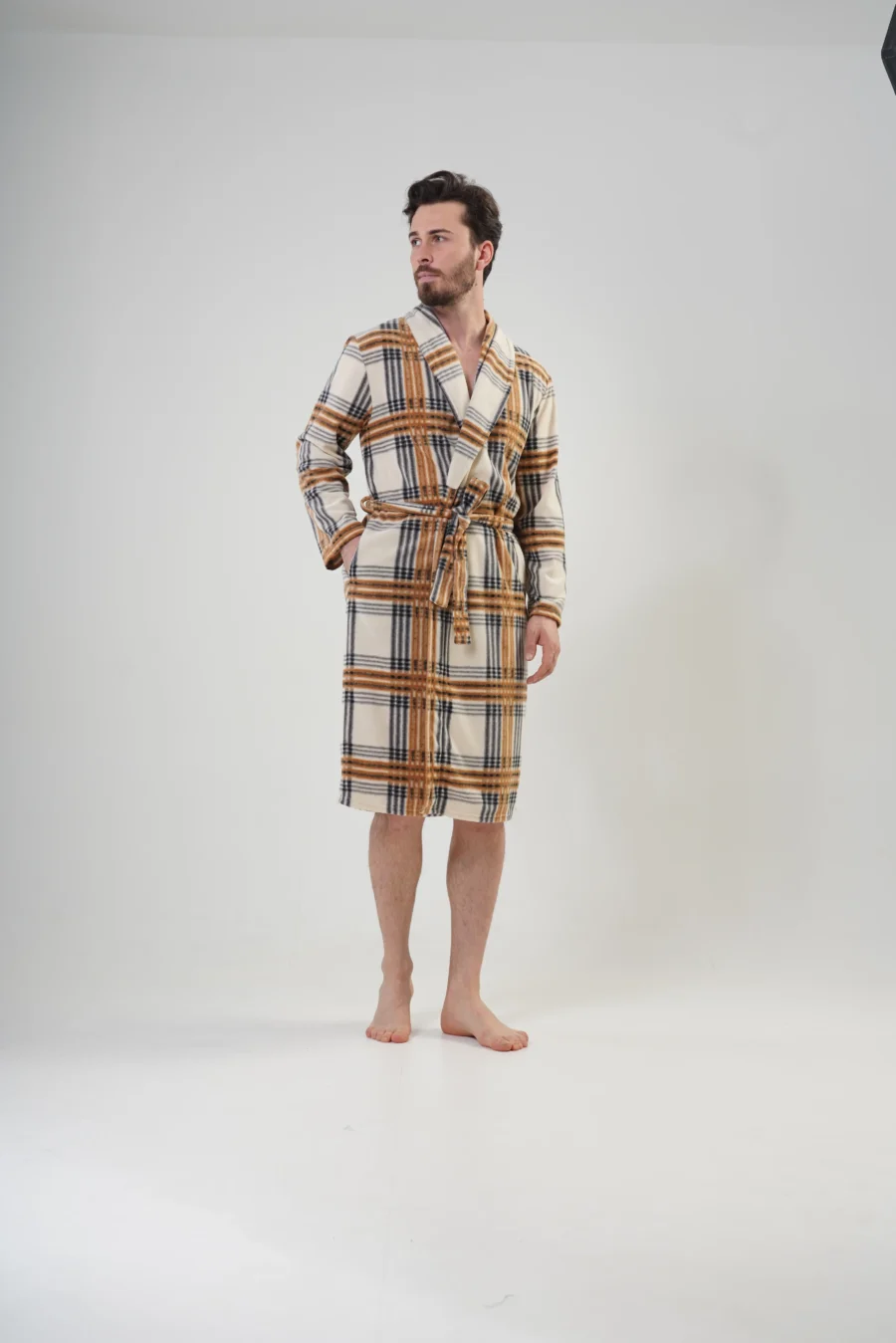 Szlafrok męski polarowy Vienetta Cozy Gentleman, Beżowy, r. M-XXL - obrazek 4