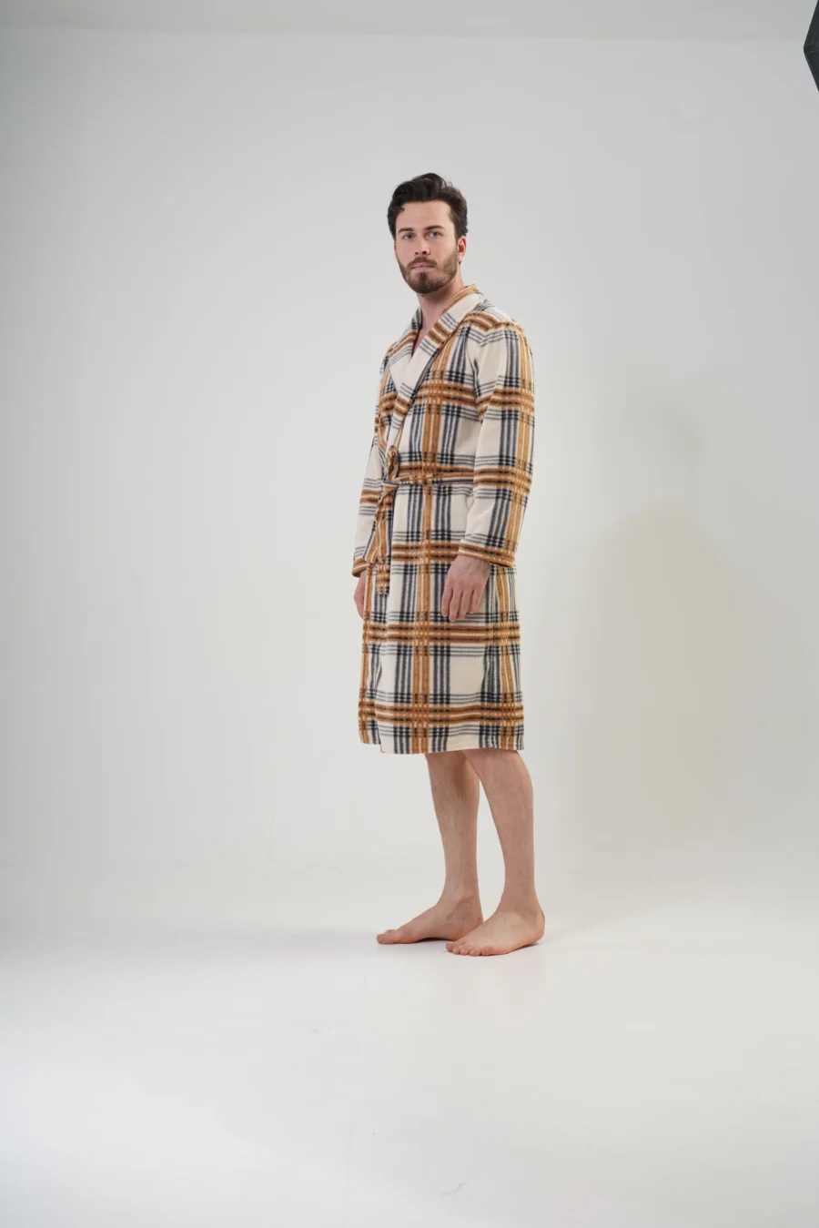 Szlafrok męski polarowy Vienetta Cozy Gentleman, Beżowy, r. M-XXL - obrazek 5
