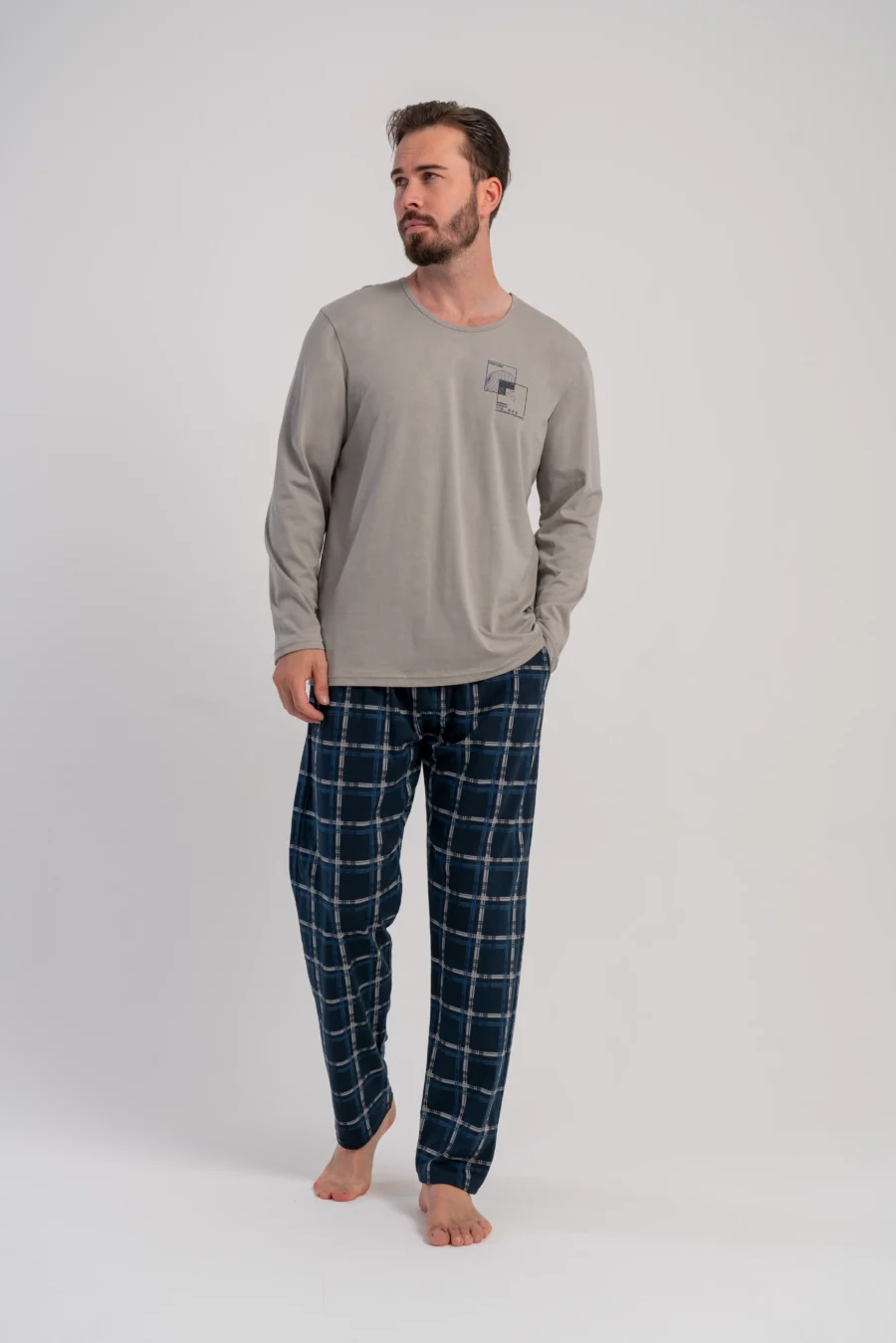 Piżama Męska Vienetta Plaid Set, Beżowy, r. 1XL-4XL - obrazek 2