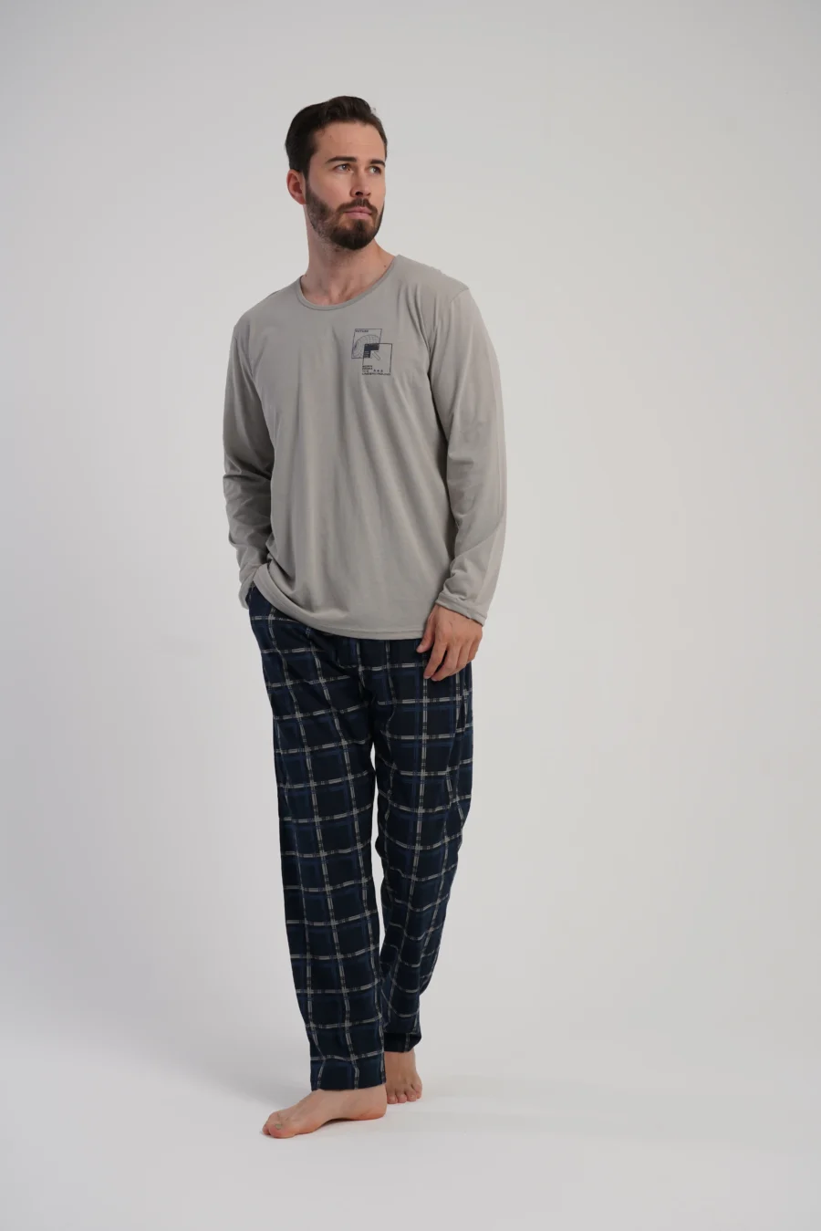 Piżama Męska Vienetta Plaid Set, Beżowy, r. 1XL-4XL - obrazek 3