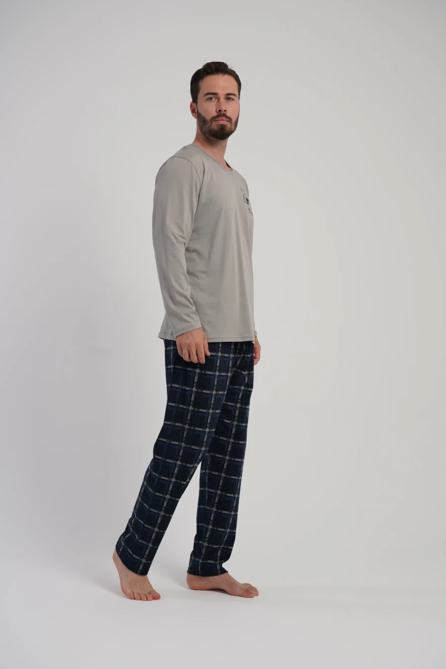 Piżama Męska Vienetta Plaid Set, Beżowy, r. 1XL-4XL - obrazek 4