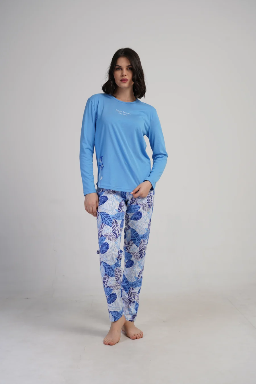 Piżama Damska Vienetta Tropical Bloom, Niebieski, r. M-XXL