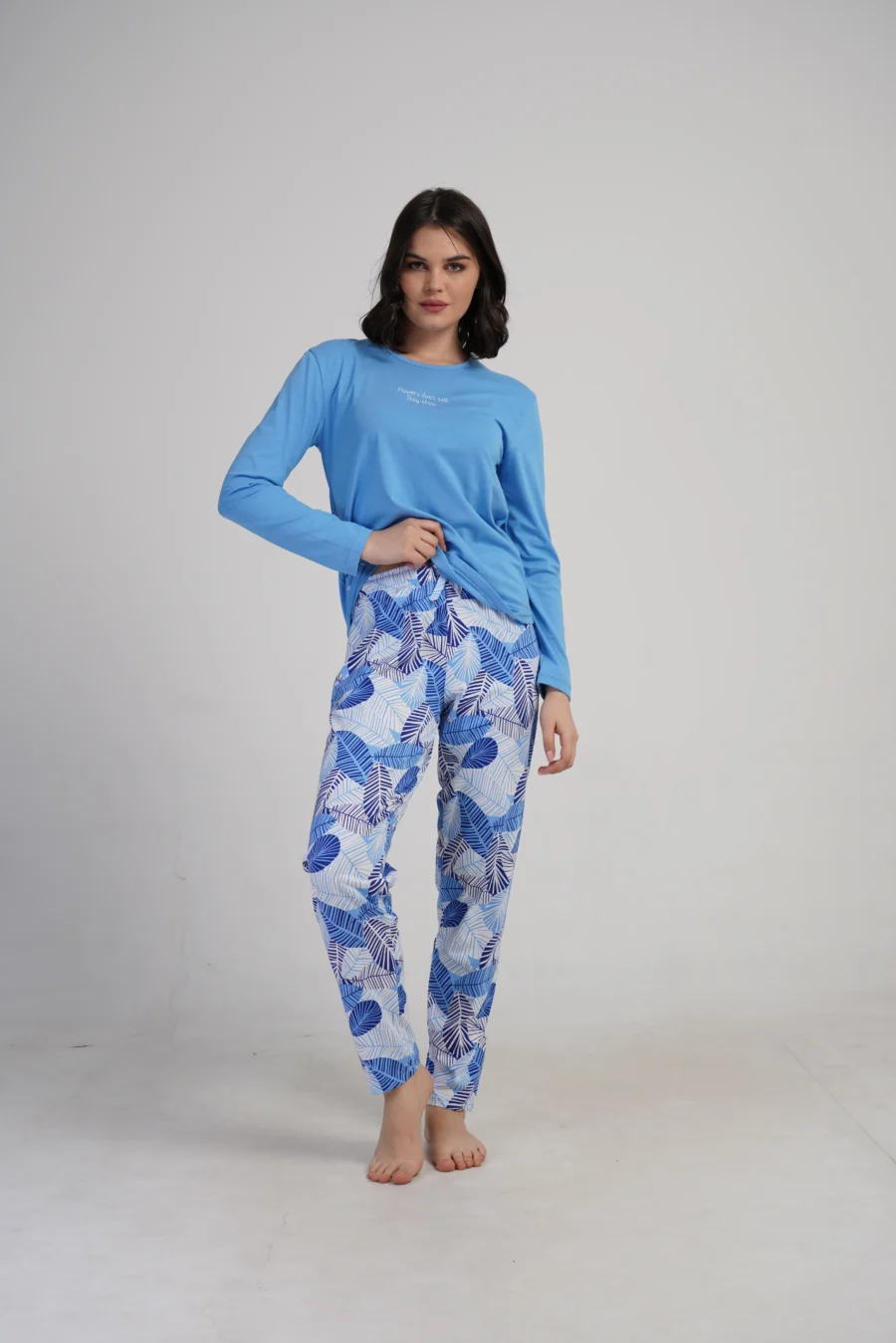 Piżama Damska Vienetta Tropical Bloom, Niebieski, r. M-XXL - obrazek 2