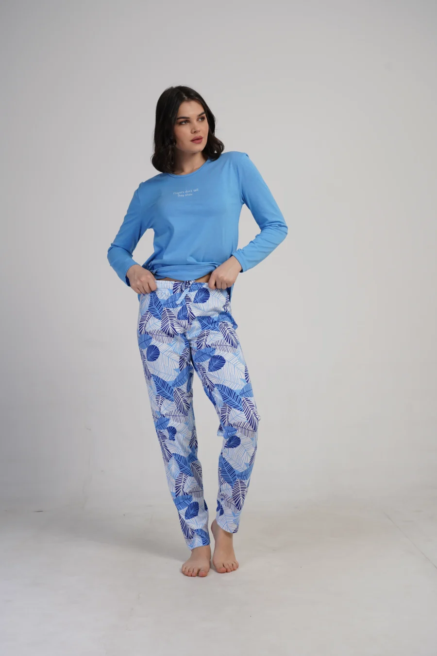 Piżama Damska Vienetta Tropical Bloom, Niebieski, r. M-XXL - obrazek 3