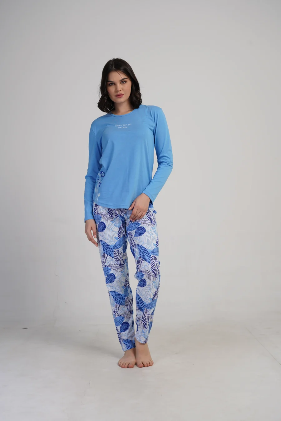 Piżama Damska Vienetta Tropical Bloom, Niebieski, r. M-XXL - obrazek 4