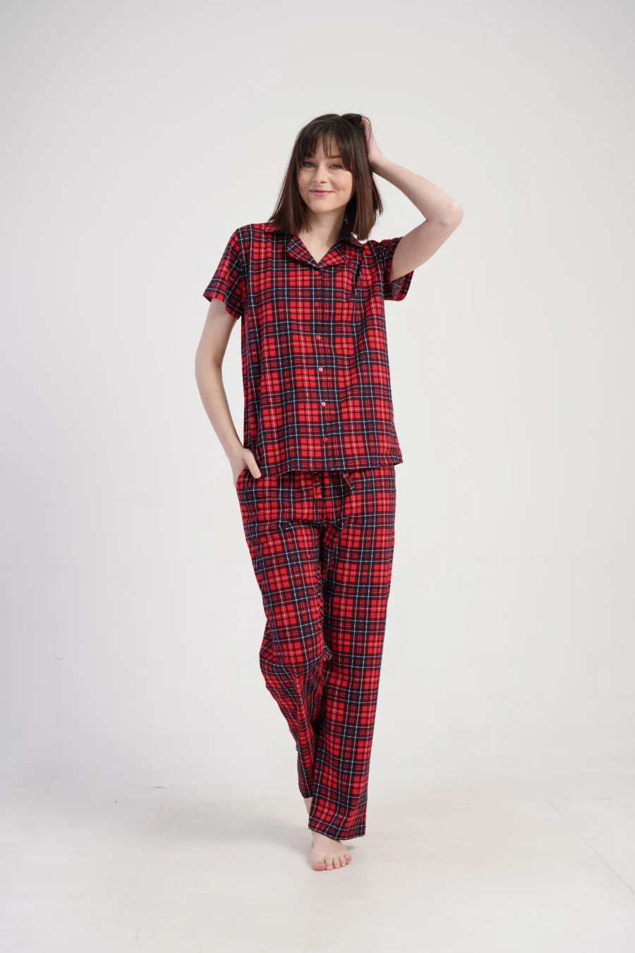 Piżama Damska Vienetta Classic Checks, Czerwony, r. S-XL - obrazek 3