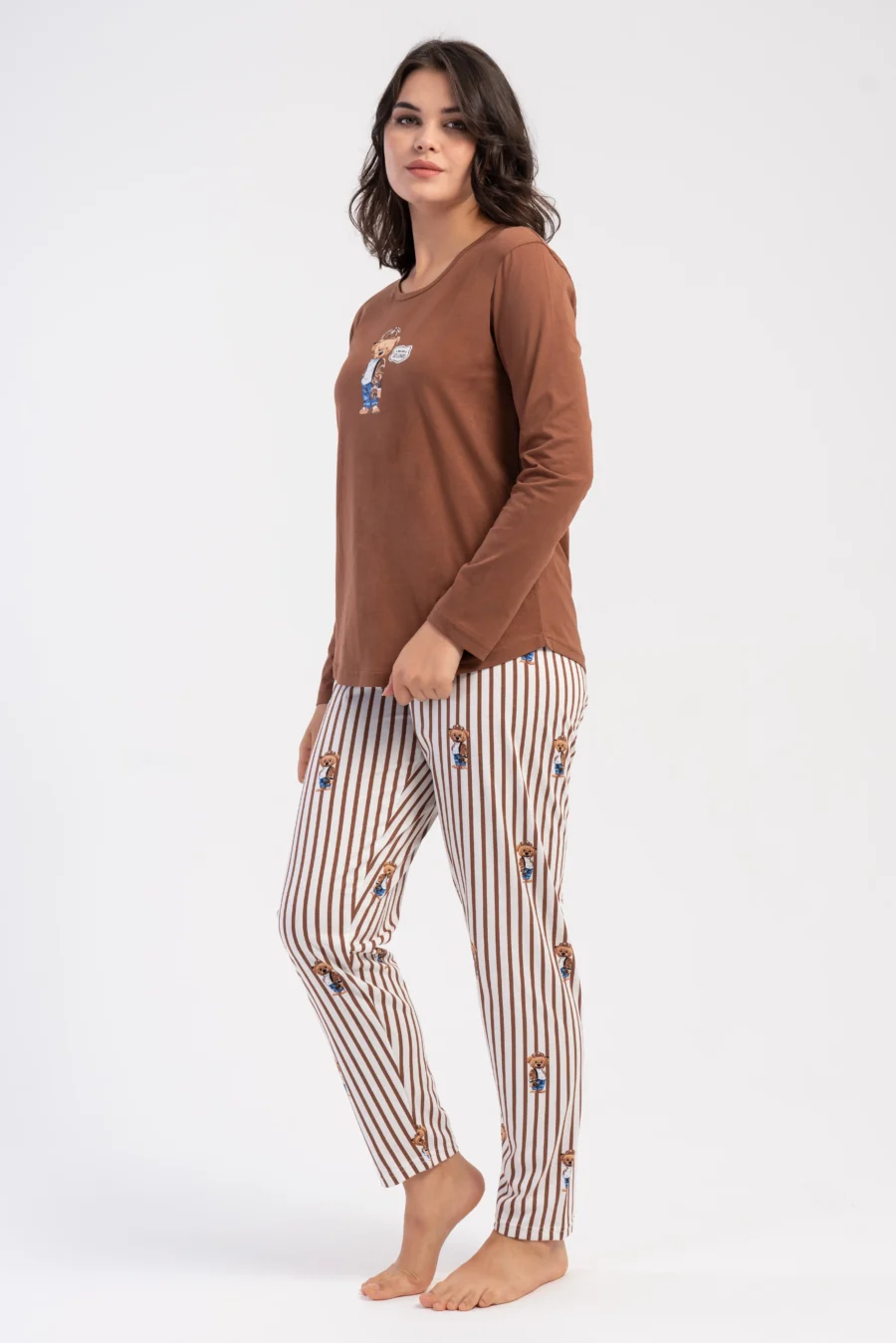 Piżama Damska Vienetta Cozy Lines, Brązowy, r. S-XL - obrazek 3