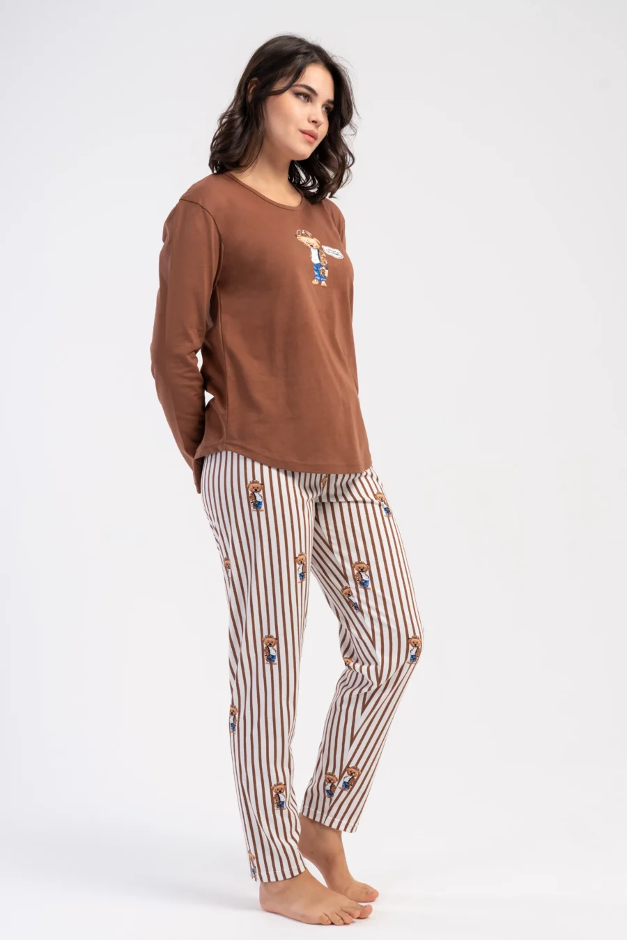 Piżama Damska Vienetta Cozy Lines, Brązowy, r. S-XL - obrazek 4
