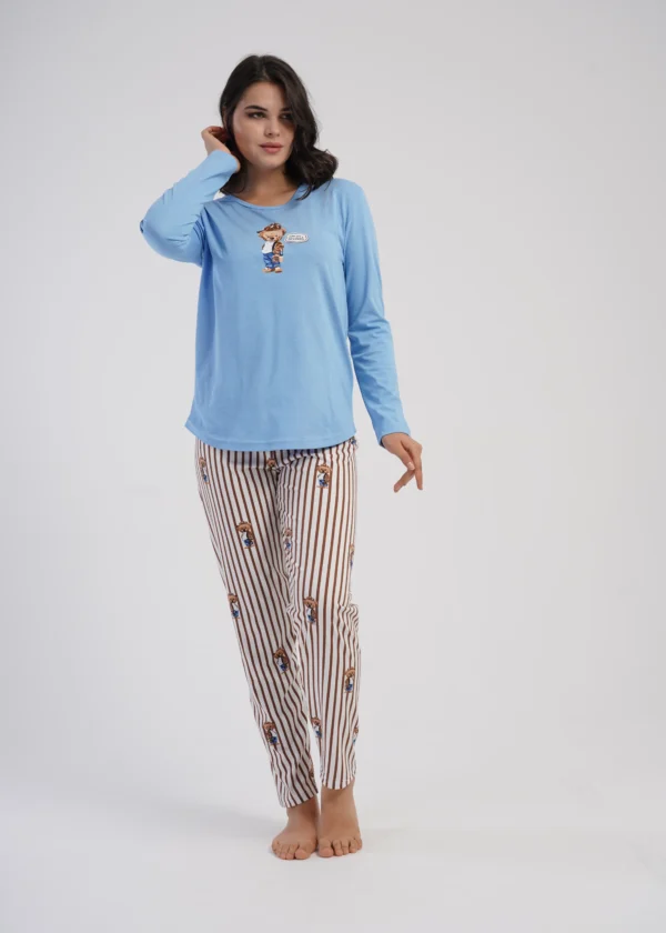 Piżama Damska Vienetta Cozy Lines, Niebieski, r. S-XL - L