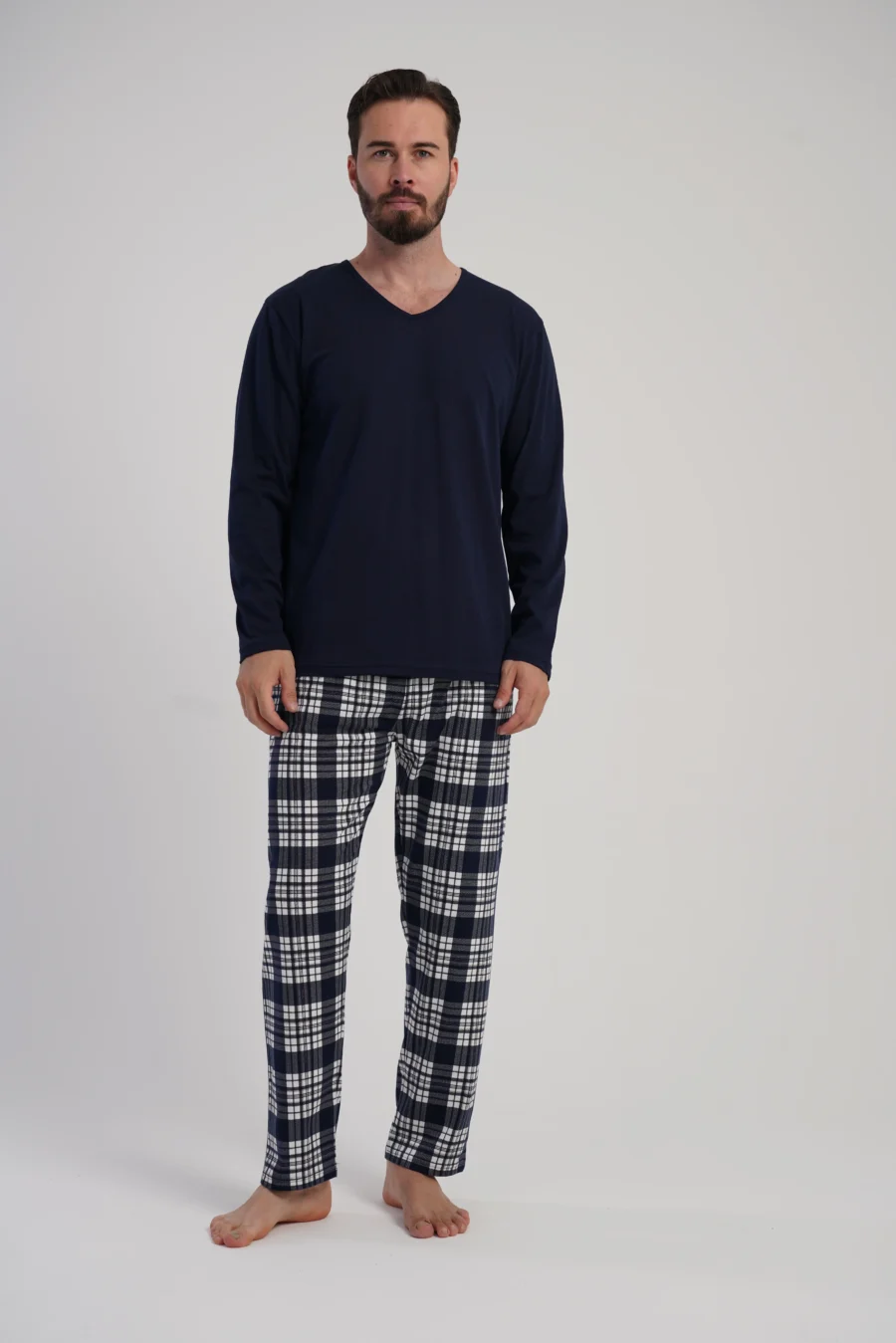 Piżama Męska Vienetta Navy Plaid, Granatowy, r. 1XL-4XL