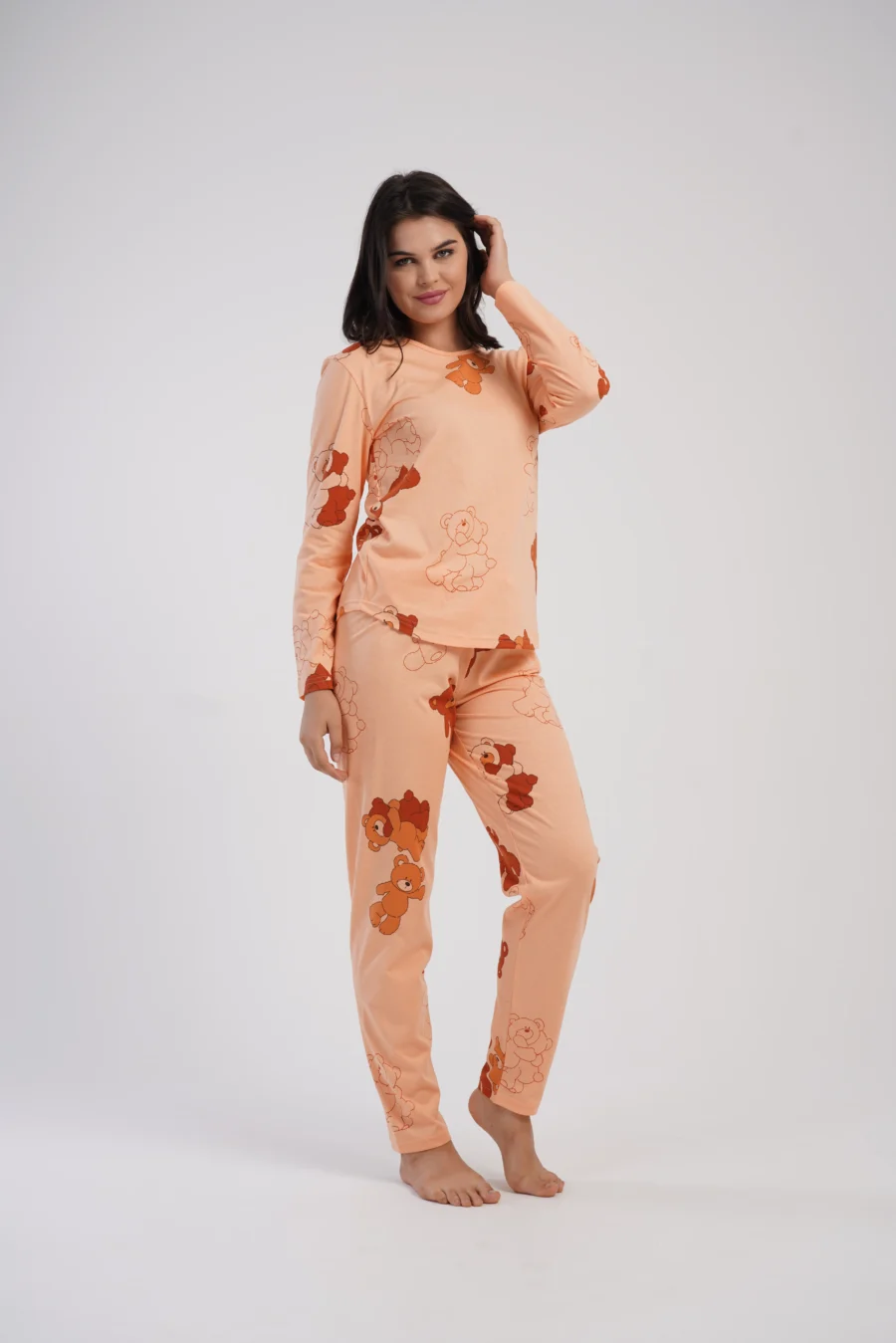 Piżama Damska Vienetta Peach Bear, Brzoskwiniowy, r. S-XL - obrazek 3