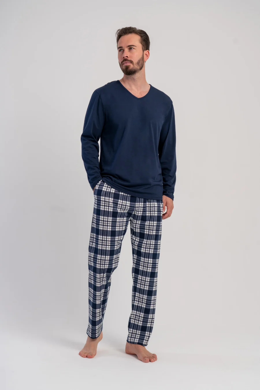 Piżama Męska Vienetta Navy Plaid, Granatowy, r. 1XL-4XL - obrazek 2