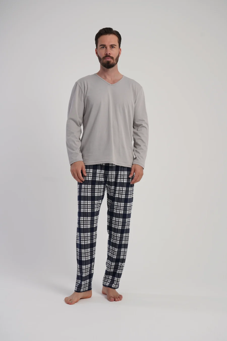Piżama Męska Vienetta Grey Plaid, Szary, r. 1XL-4XL