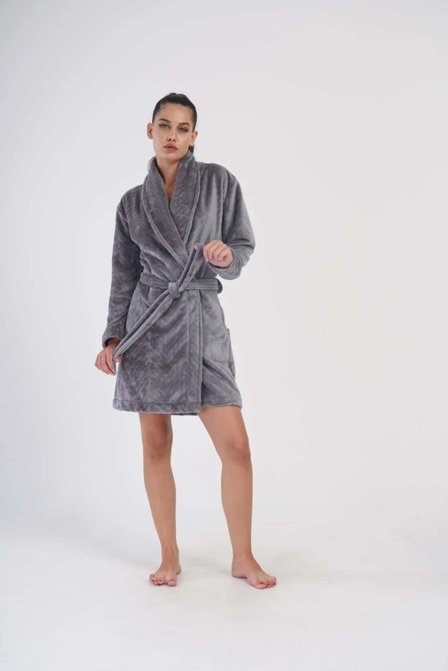 Szlafrok damski Vienetta Soft Warmth, Szary, r. S-L - obrazek 4