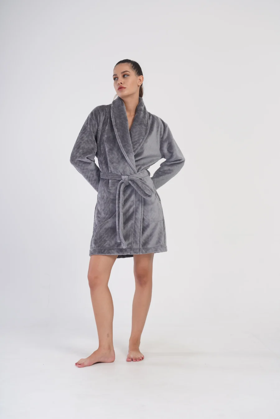 Szlafrok damski Vienetta Soft Warmth, Szary, r. S-L - obrazek 5