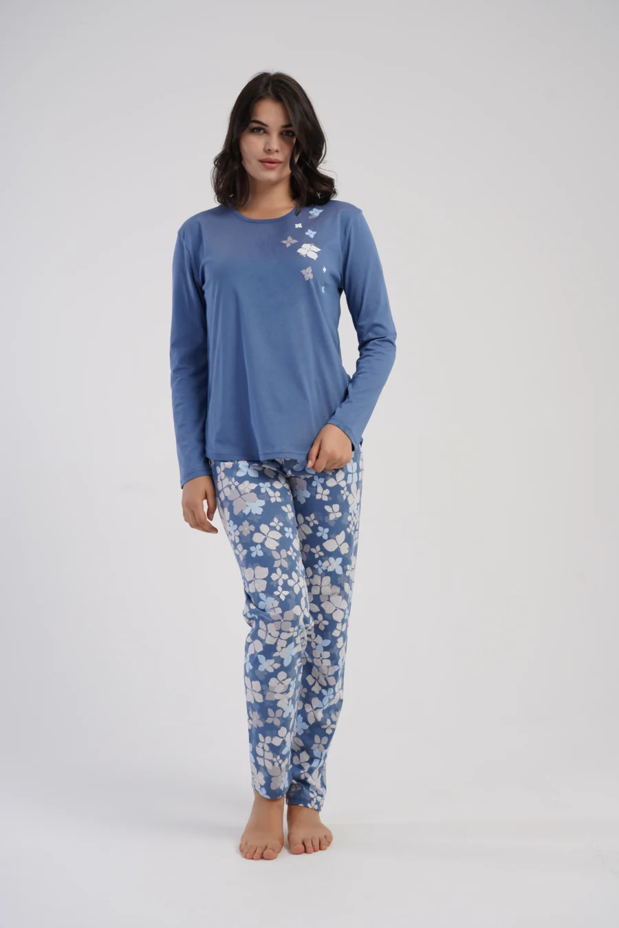 Piżama Damska Vienetta Blue Blossom, Niebieski, r. 1XL-4XL