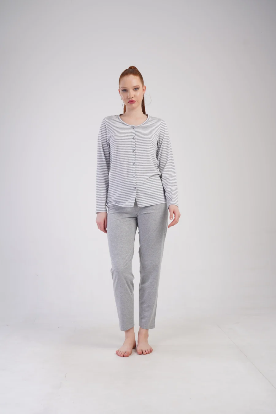 Piżama Damska Vienetta Grey Stripes, Szary, r. M-XXL
