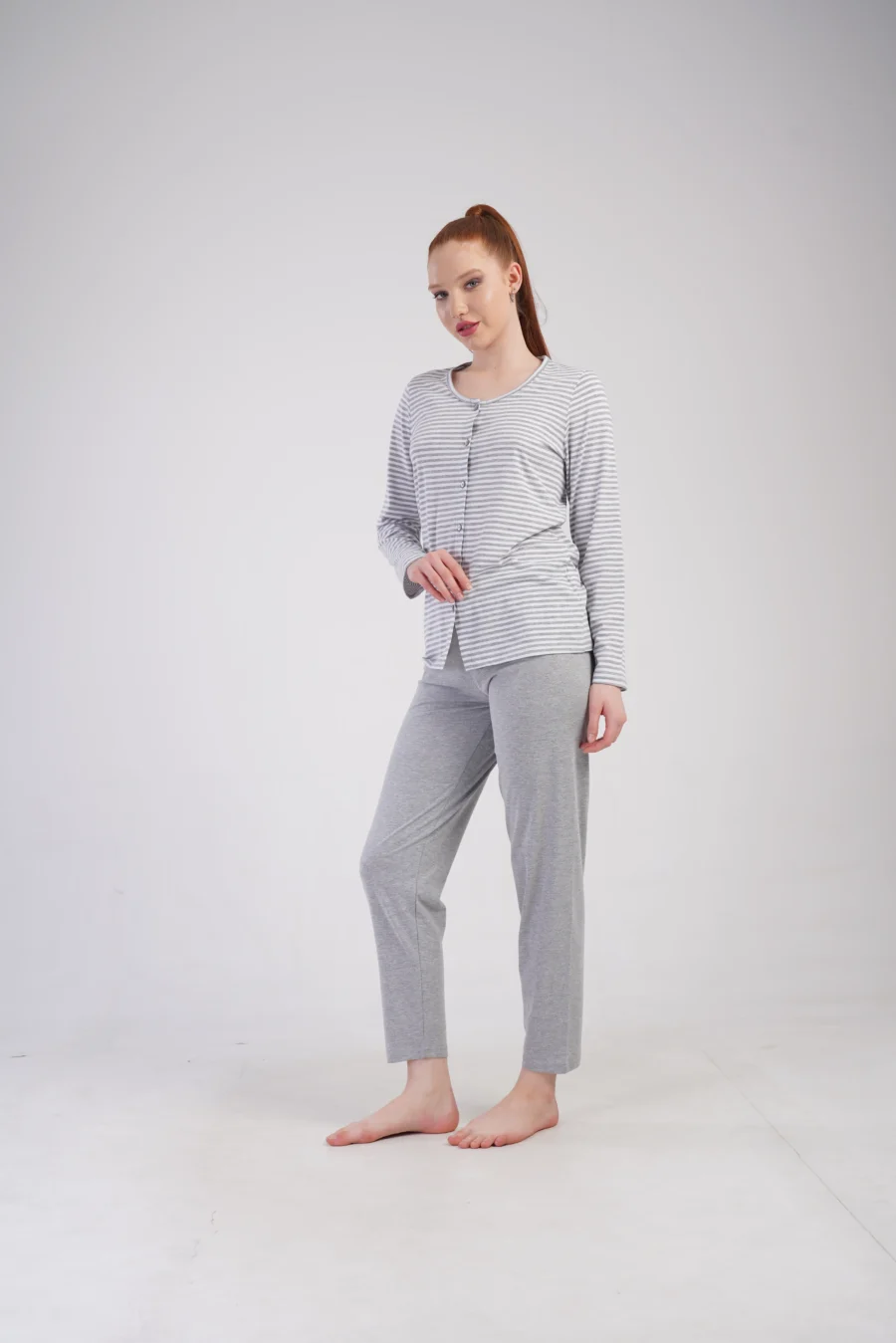 Piżama Damska Vienetta Grey Stripes, Szary, r. M-XXL - obrazek 2