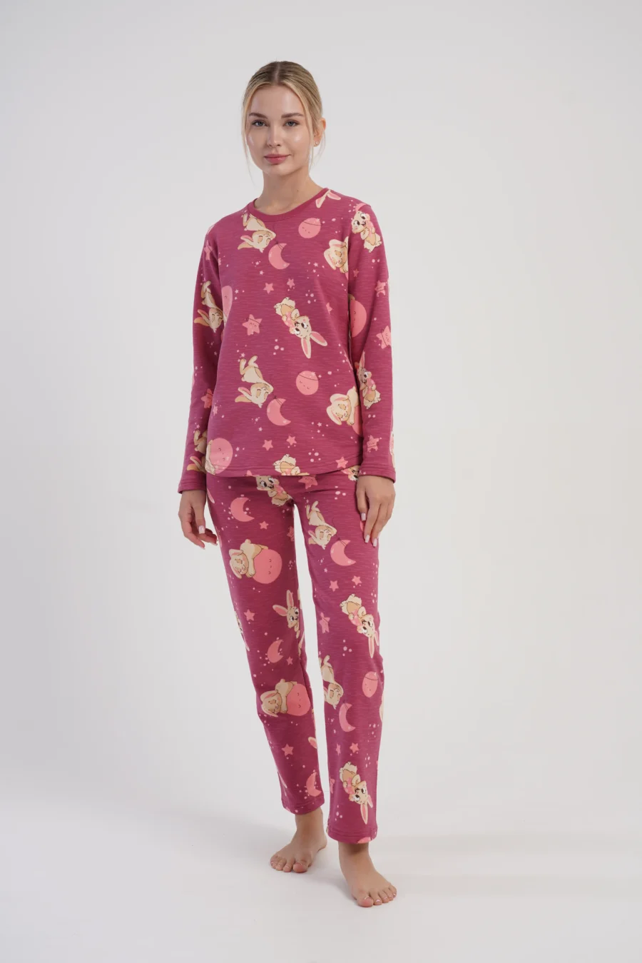 Piżama Damska Vienetta Moon Bunny, Malinowy, r. S-XL