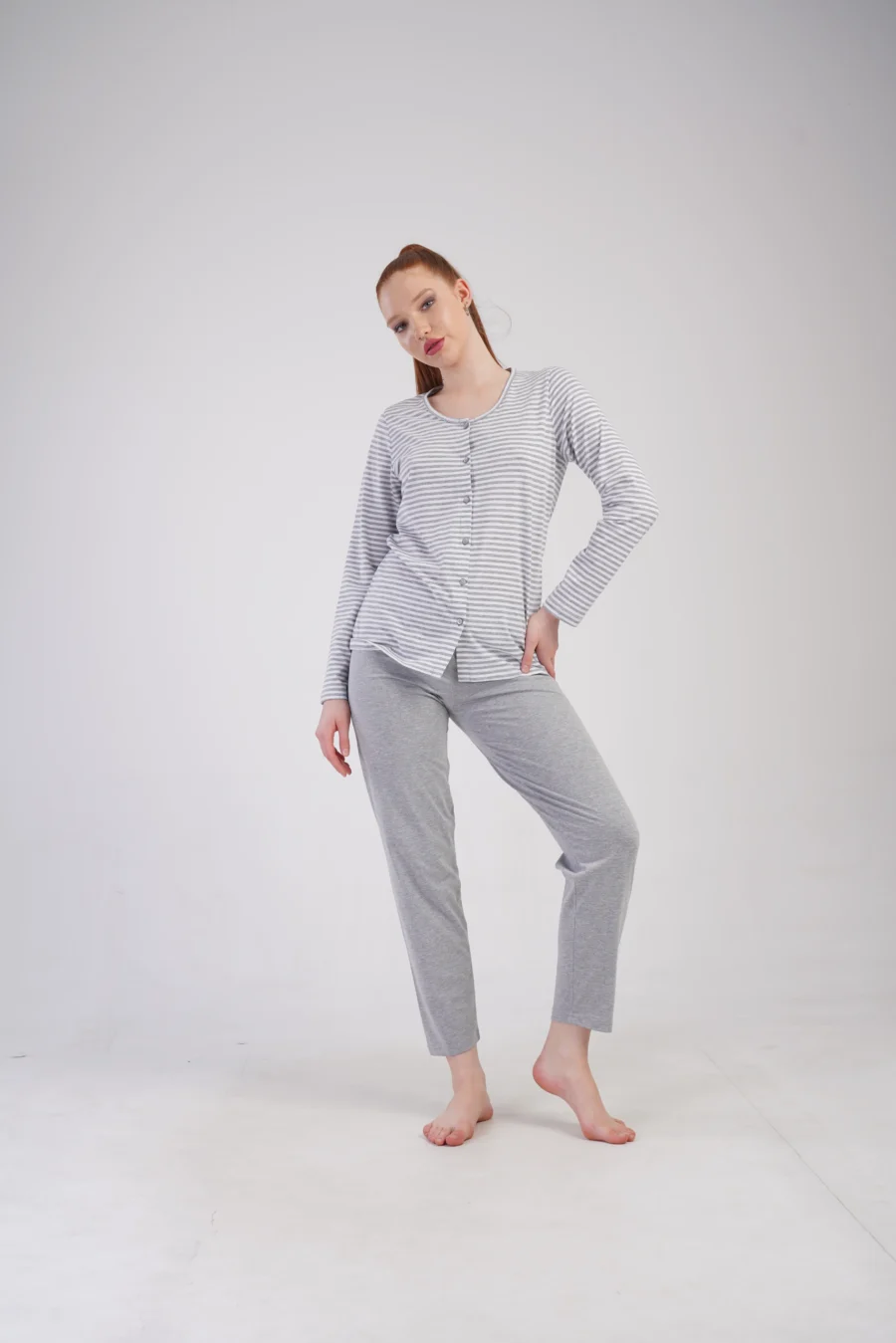 Piżama Damska Vienetta Grey Stripes, Szary, r. M-XXL - obrazek 3