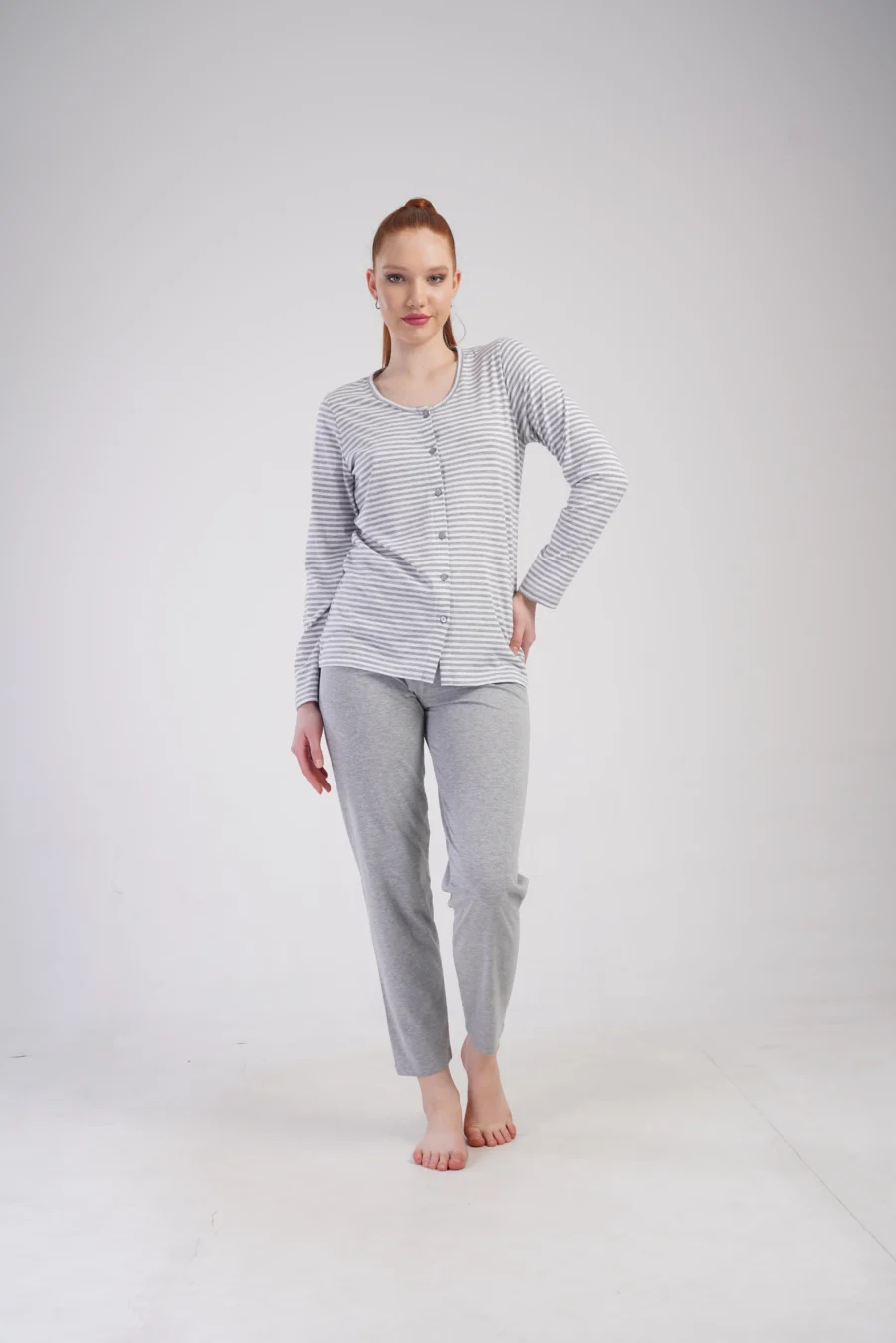 Piżama Damska Vienetta Grey Stripes, Szary, r. M-XXL - obrazek 6