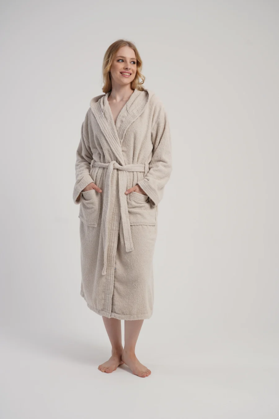 Szlafrok damski Vienetta Cozy Frotte, Beżowy, r. M-XXL