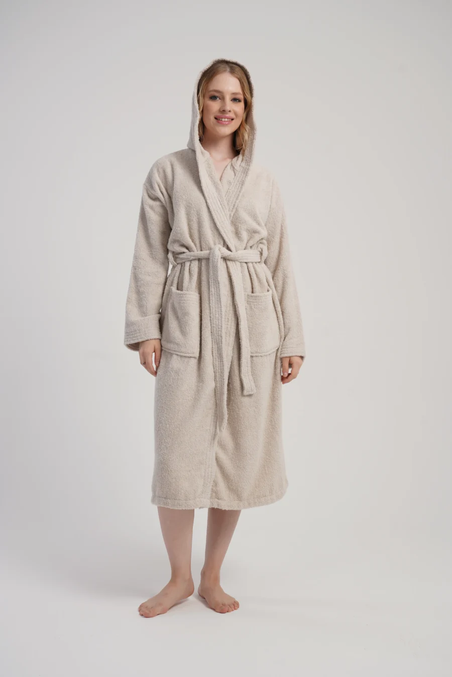 Szlafrok damski Vienetta Cozy Frotte, Beżowy, r. M-XXL - obrazek 2