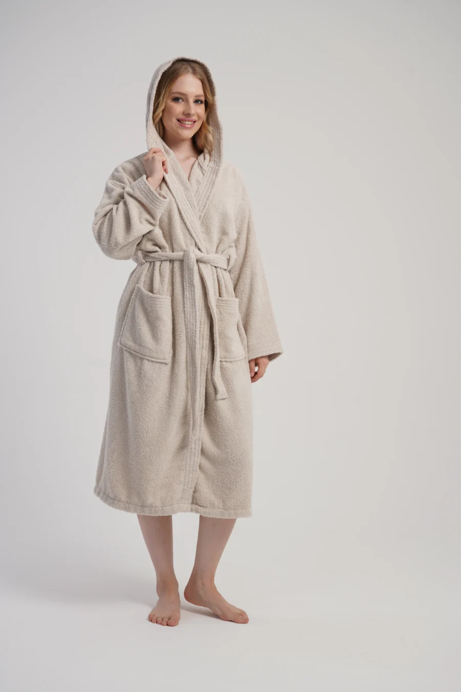 Szlafrok damski Vienetta Cozy Frotte, Beżowy, r. M-XXL - obrazek 3