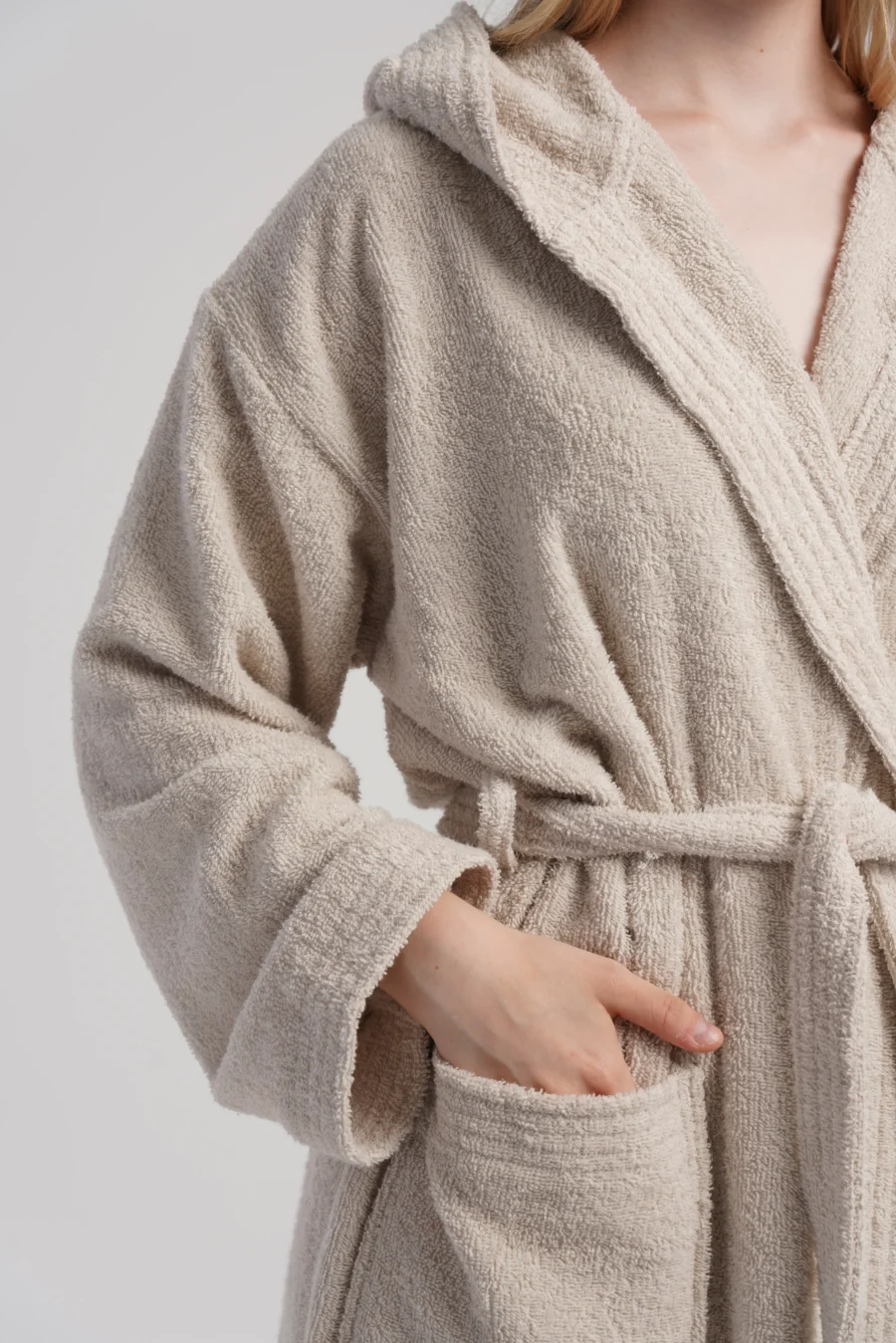 Szlafrok damski Vienetta Cozy Frotte, Beżowy, r. M-XXL - obrazek 6