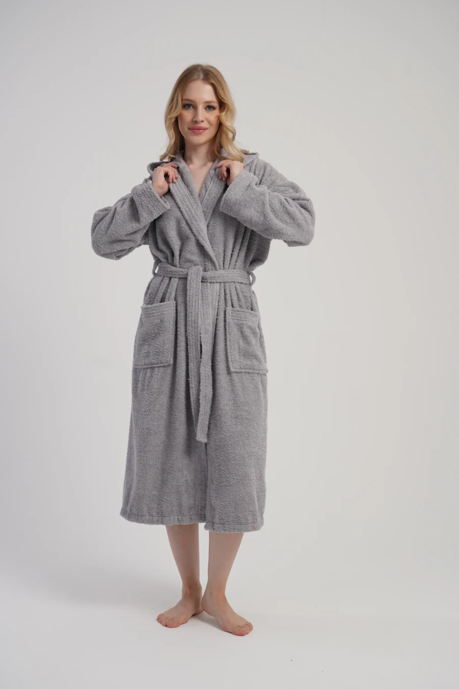 Szlafrok damski Vienetta Cozy Frotte, Szary, r. M-XXL - obrazek 2