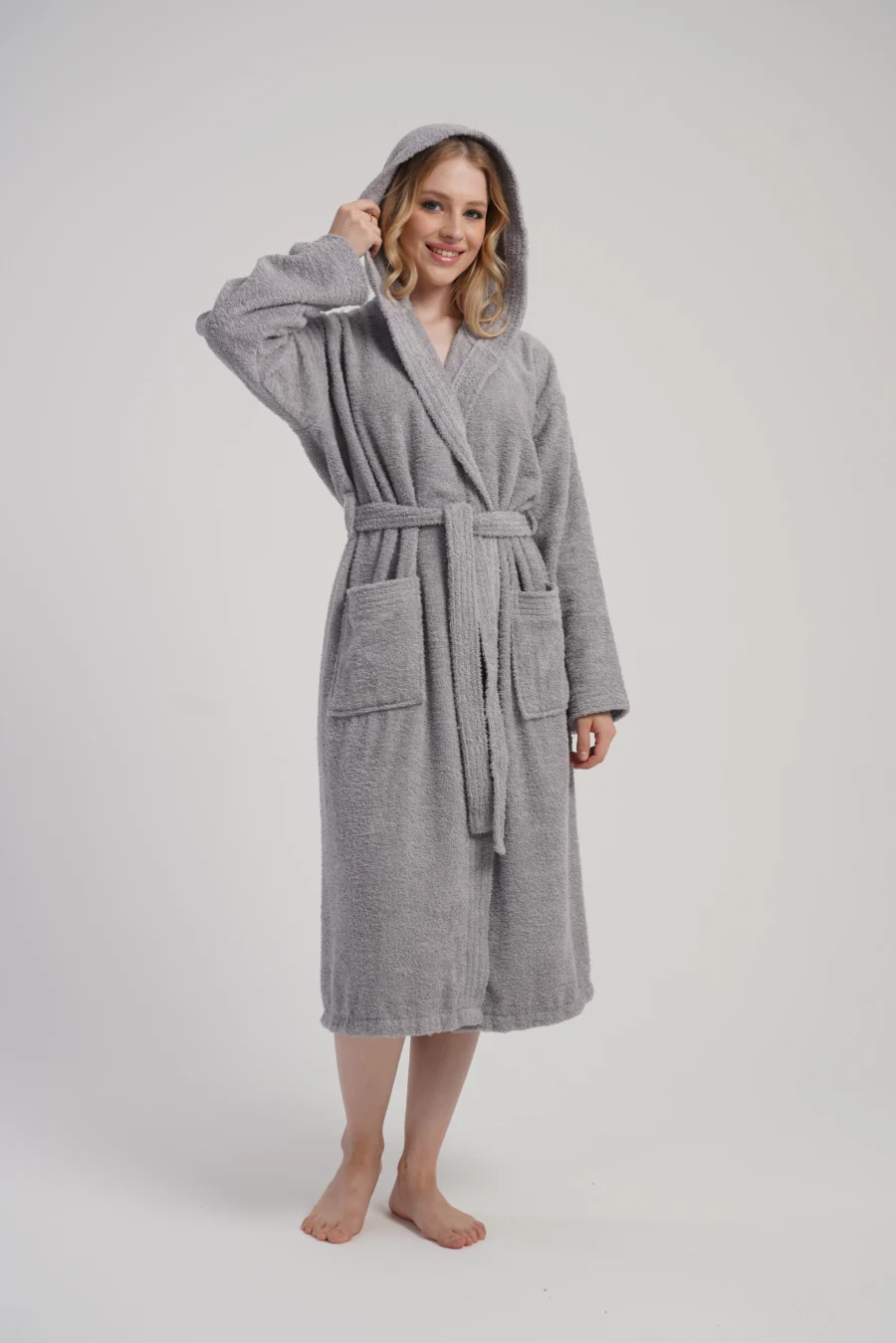 Szlafrok damski Vienetta Cozy Frotte, Szary, r. M-XXL - obrazek 4