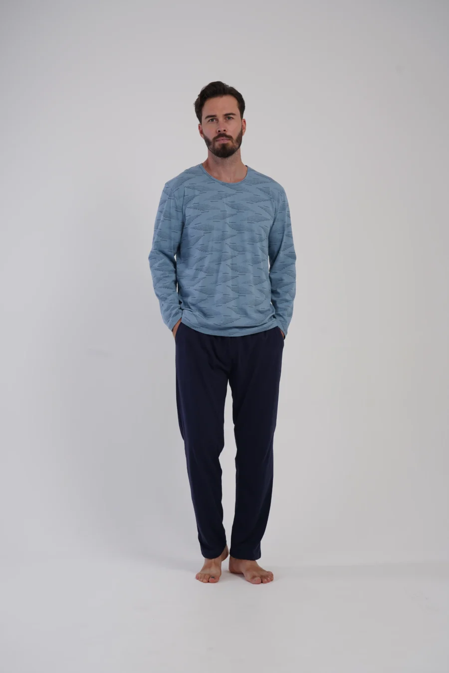 Piżama Męska Vienetta Blue Plaid, Niebieski, r. 1XL-4XL - obrazek 3