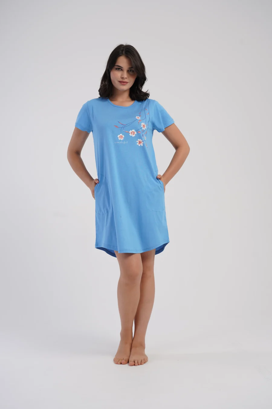 Koszula Nocna Vienetta Floral Comfort, Niebieski, r. 1XL - 4XL