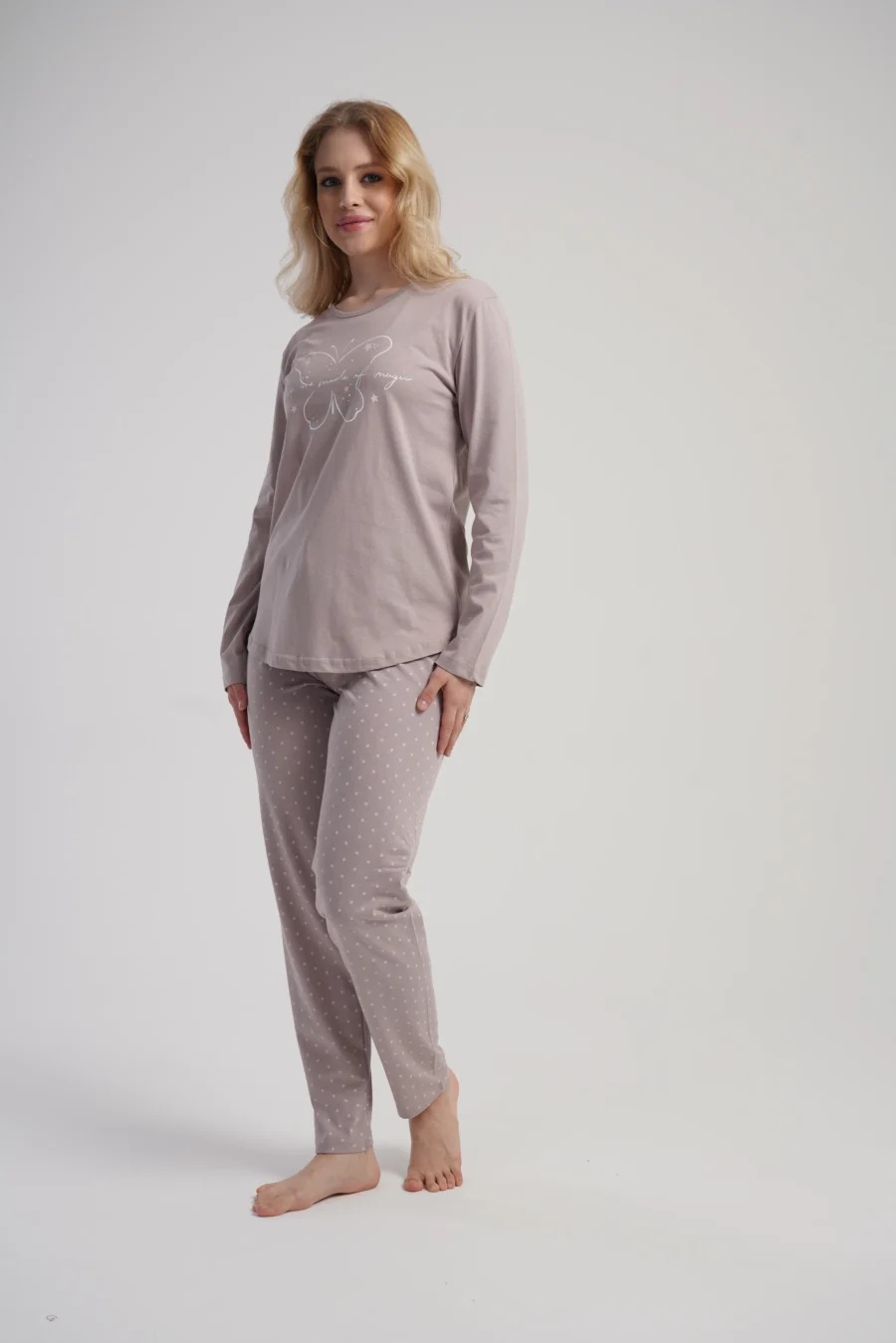 Piżama Damska Vienetta Taupe Butterfly, Beżowy, r. S-XL - obrazek 3