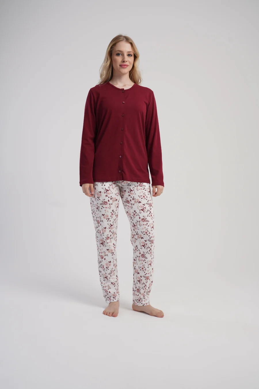 Piżama Damska Vienetta Floral Touch, Bordowy, r. M-XXL
