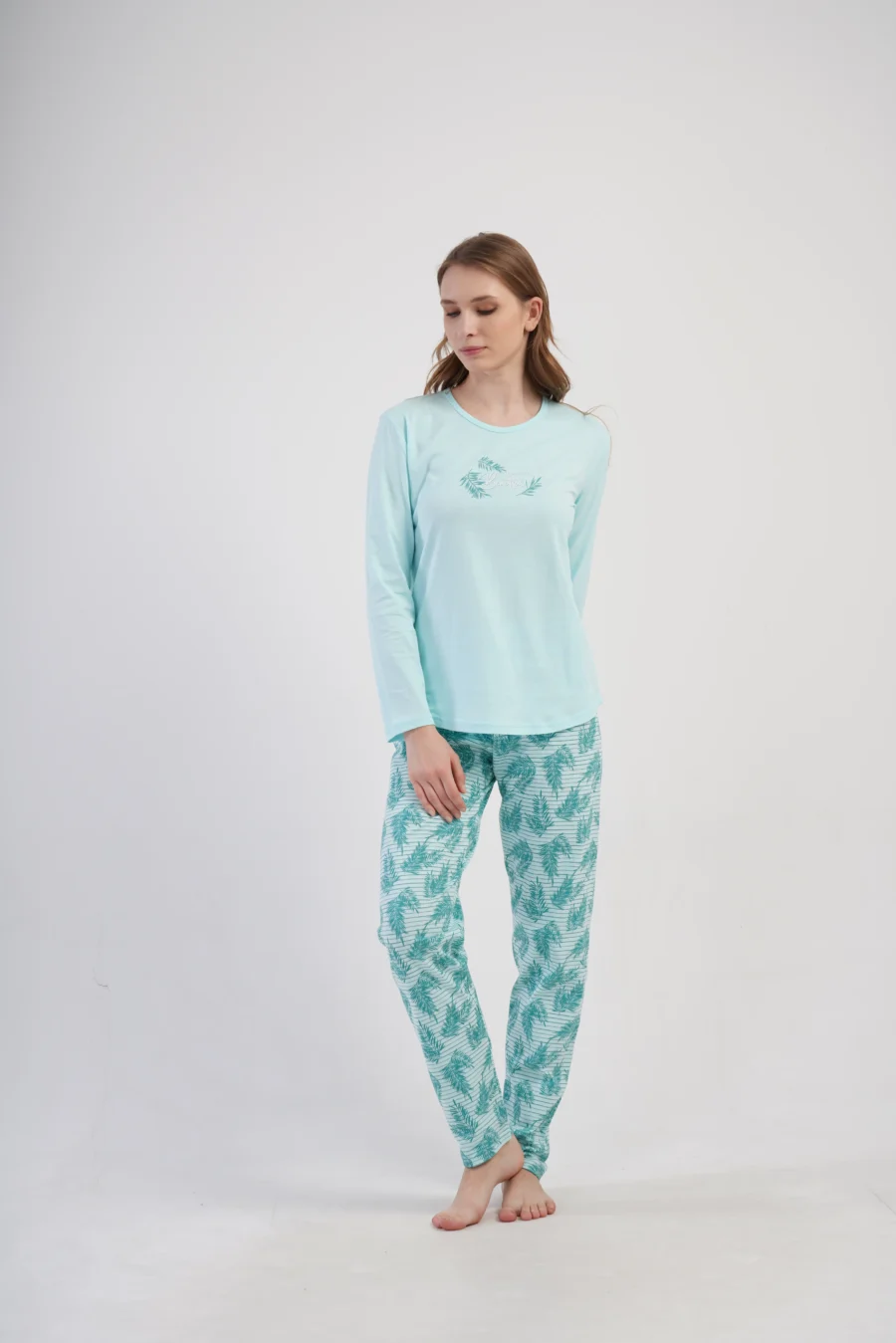 Piżama Damska Vienetta Leaf Dream, Miętowy, r. M-XXL