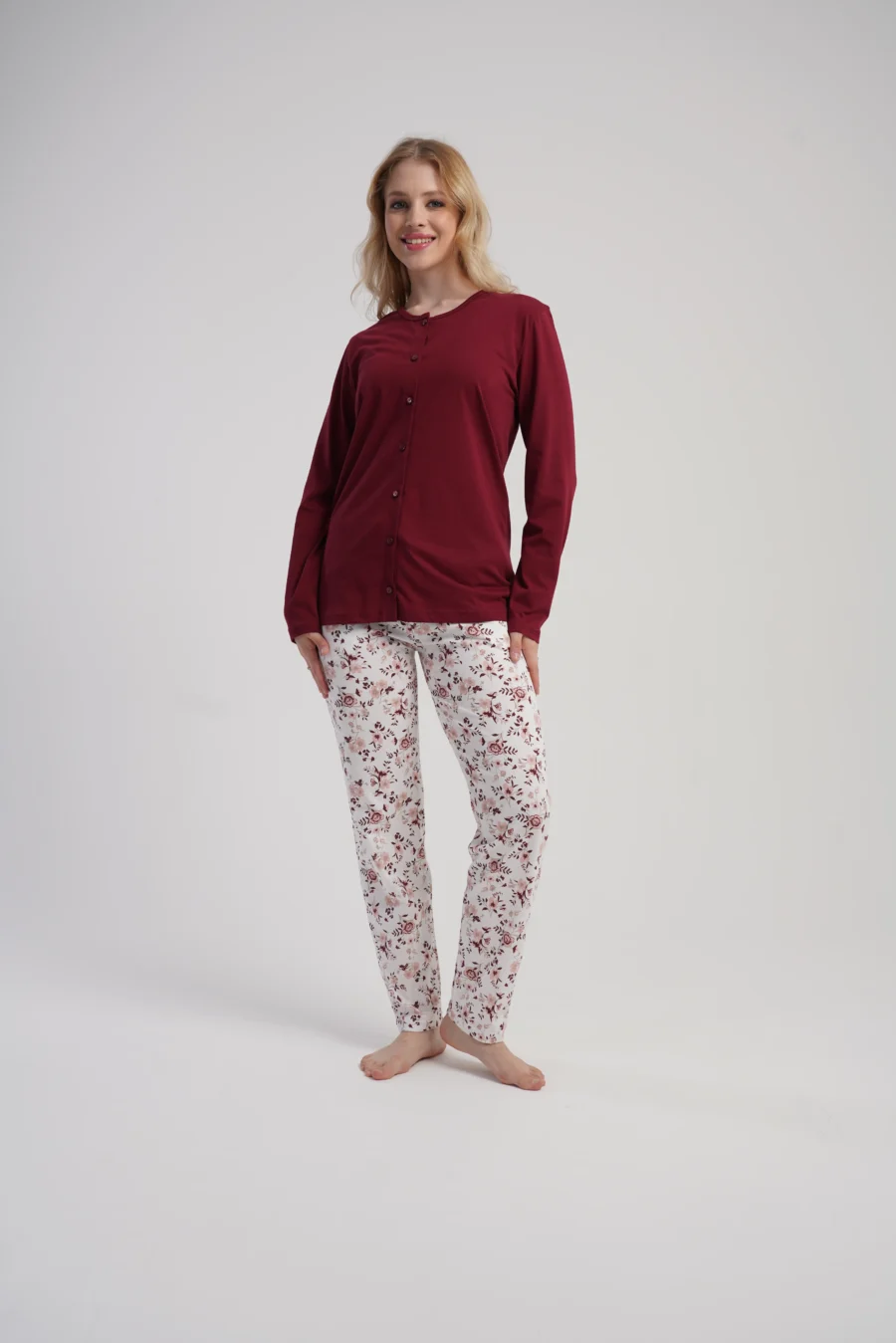 Piżama Damska Vienetta Floral Touch, Bordowy, r. M-XXL - obrazek 2
