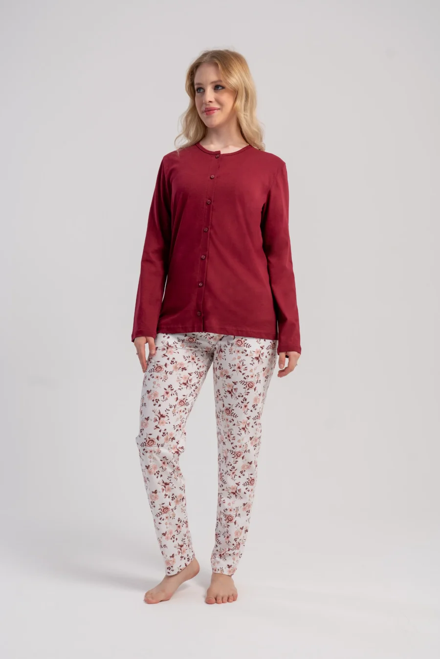 Piżama Damska Vienetta Floral Touch, Bordowy, r. M-XXL - obrazek 3